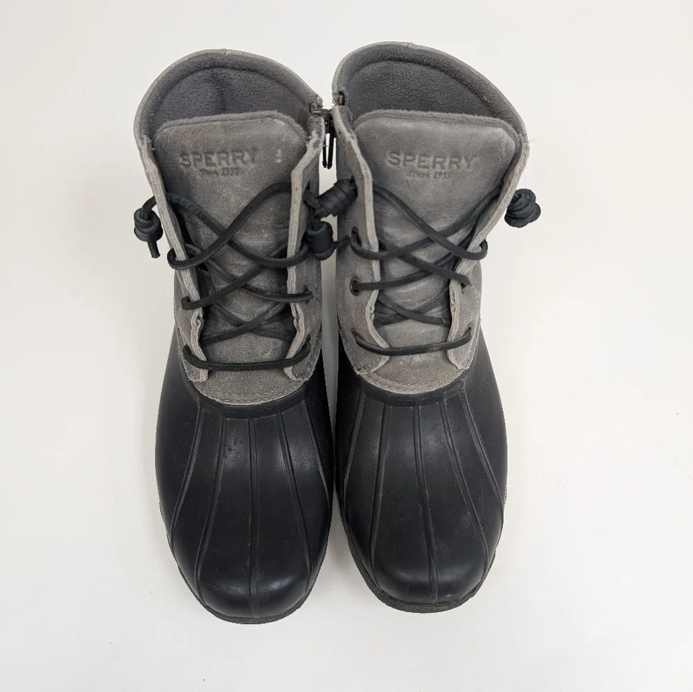 Sperry Black Rubber Gray Suede Saltwater Duck Boots Size 8